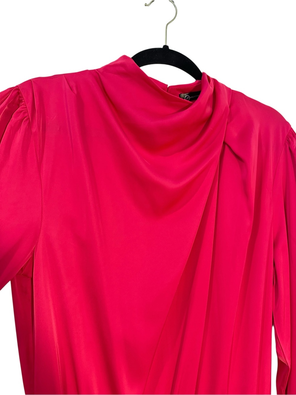 Fuchsia Satin Long-Sleeve Jumpsuit with Draped Neck - Picture 7 of 16